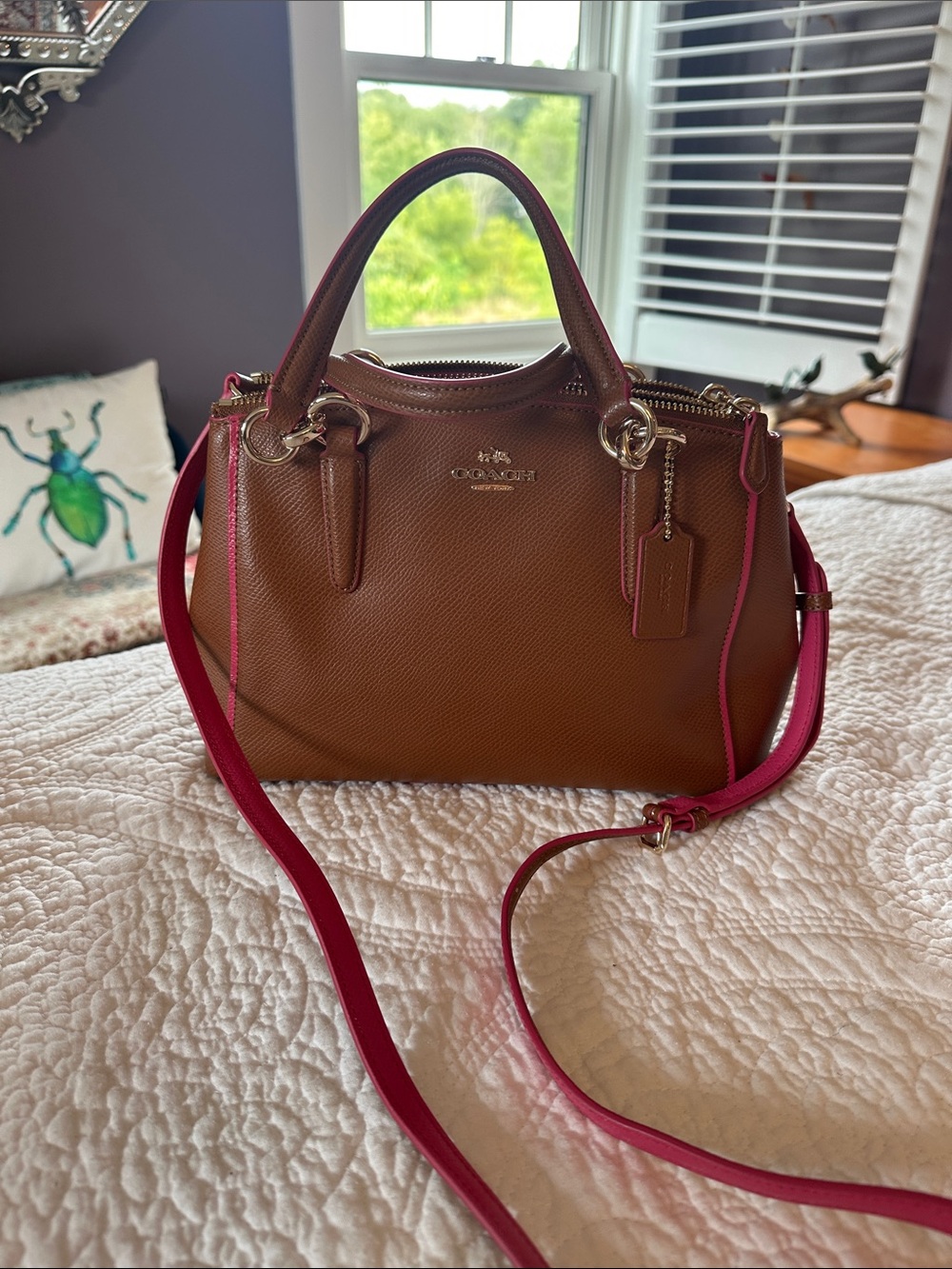 Coach Brown Satchel with Pink Strap